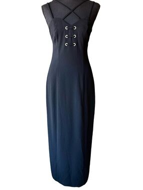 Vintage 1990s Black Lace Up Grommet Style Maxi Dress- Size 4 - CDC Evening